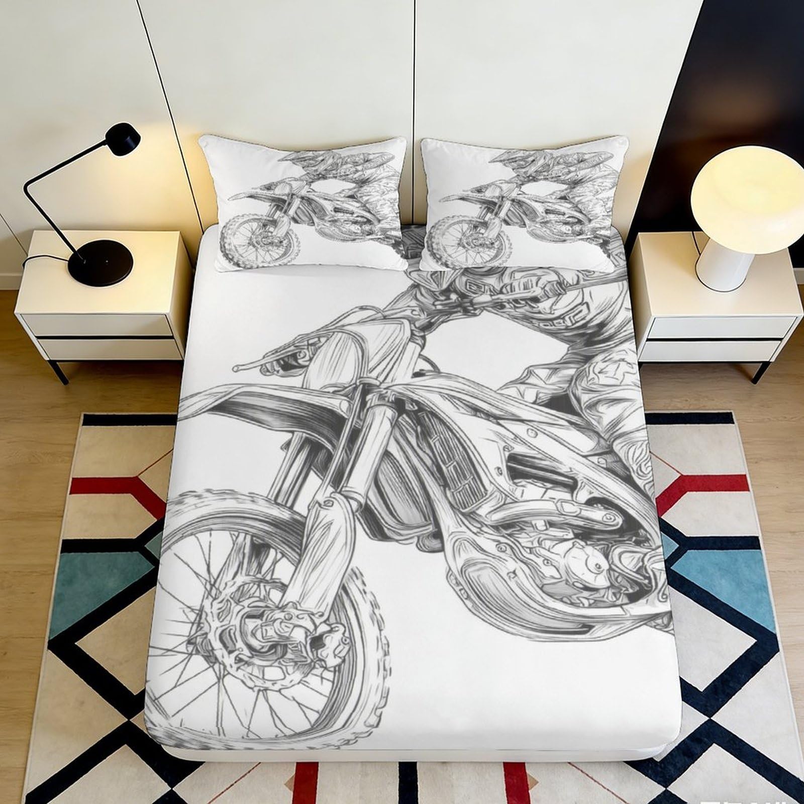 Pnayamiorkfel Style-7 3D Printed Motocross Bike Fitted Sheet Microfiber Soft Non Slip Extreme Rider Bed Cover For Bedroom Decor 90X200x25cm
