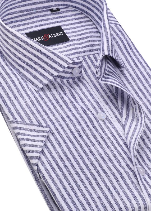 Image of MARK & ALBERT Men's Half Sleeve Cotton Linen Striped Shirt