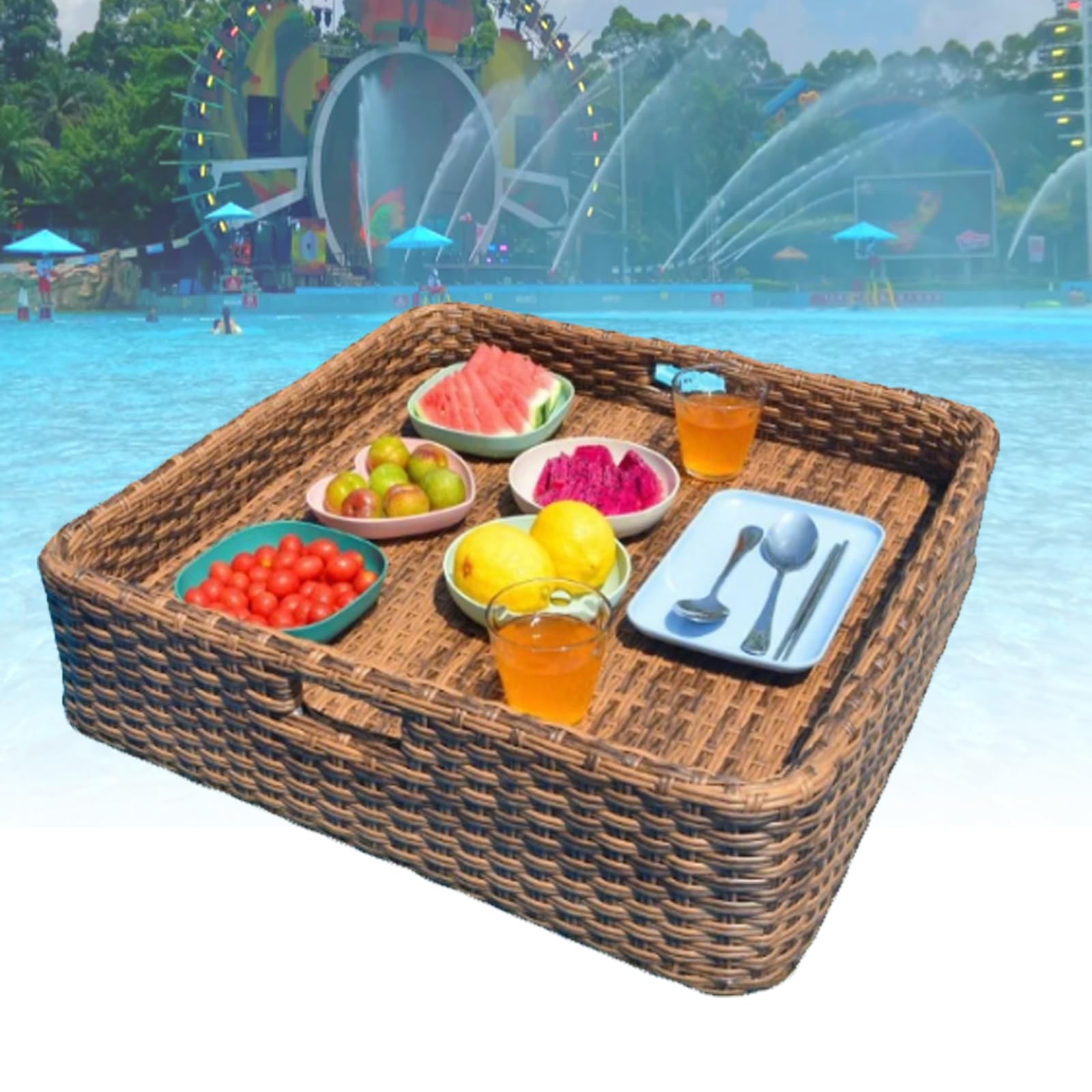 Bandeja flotante piscina cuadrada impermeable con asas dobles