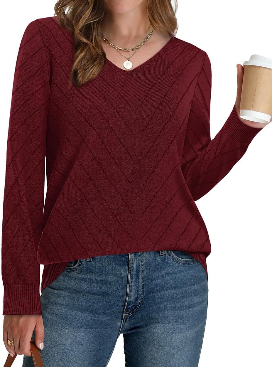 WIHOLL Sweaters for Women V Neck Casual Knit Long Sleeve Tops Lightweight Pullover Clothes Fall Fashion Outfits 2026 - Image 3