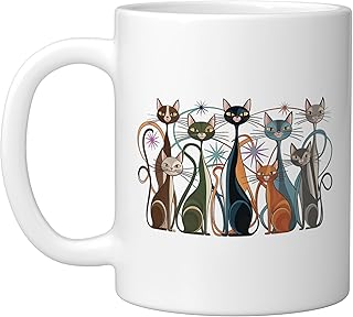 Cat Vintage Retro Mid-Century Modern Look Cats 50s 60s Style Ceramic Mug, White