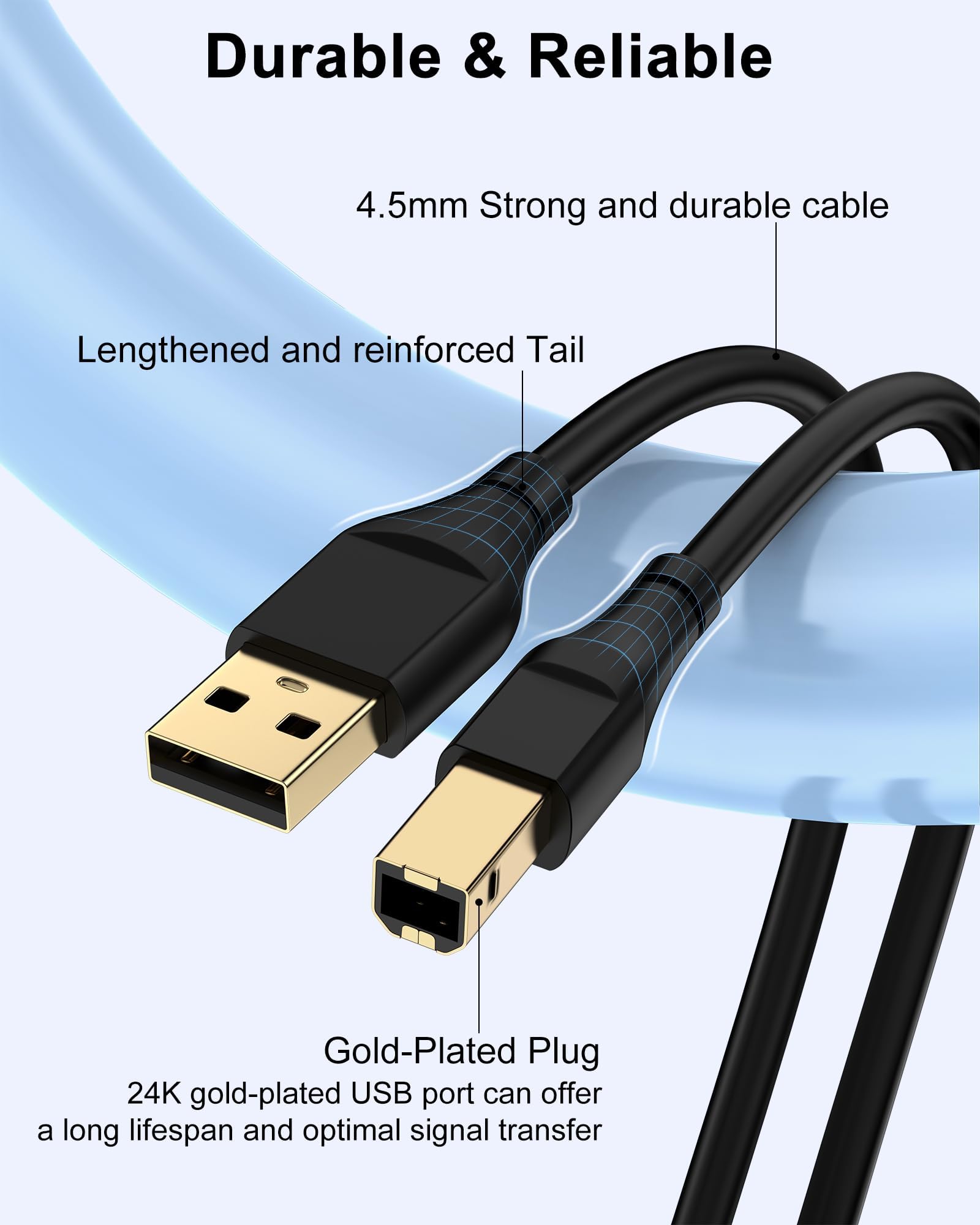 HP - Cavo per stampante, 3 m, quadrato, da USB A a USB B, per stampante/scanner Epson, HP, Canon, Brother, Ethernet, si collega senza problemi a computer/laptop/pc, cavo lungo USB 2.0 tipo B Impresora