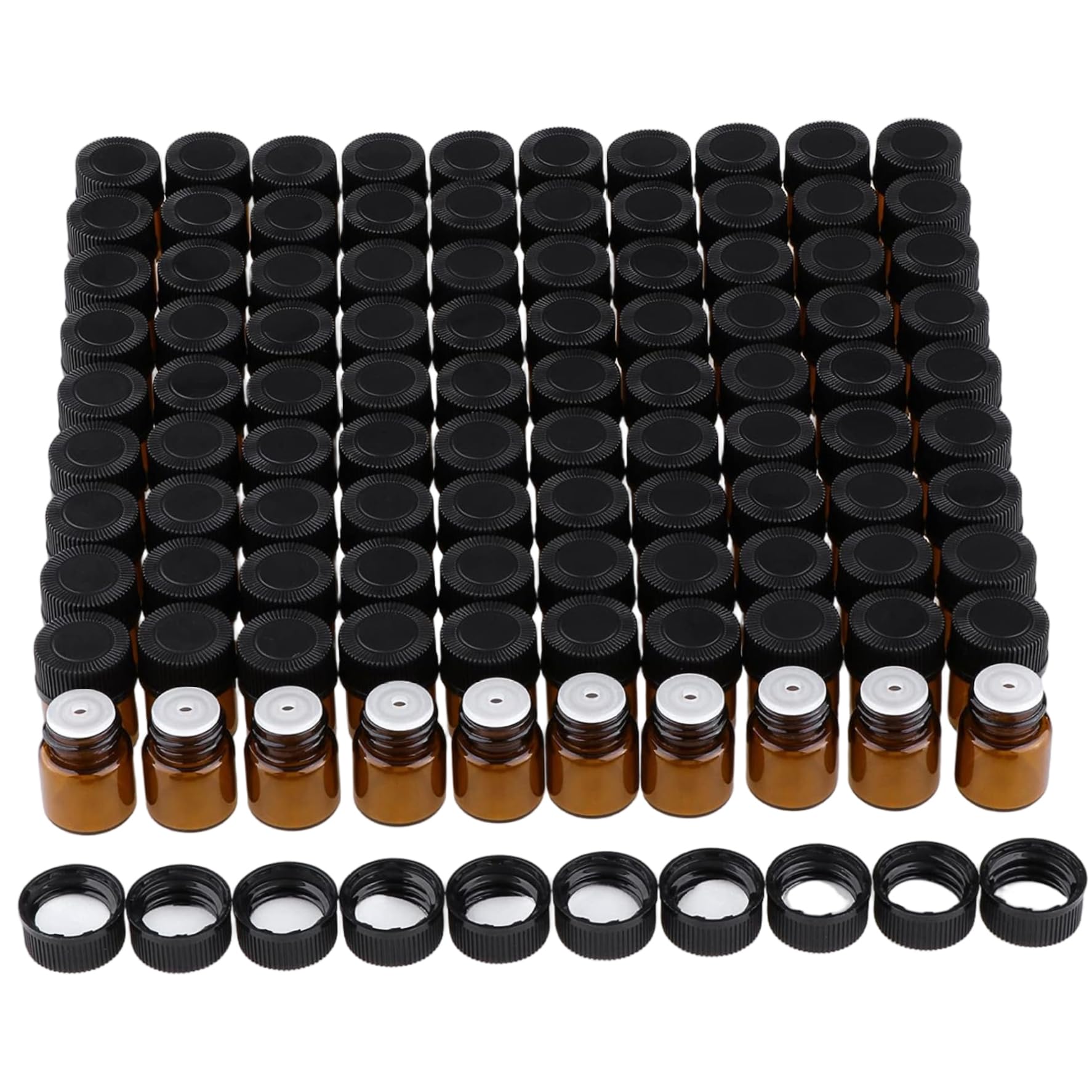 Nassmosse Tawny Essential Oil Bottles 100Pcs 1Ml Empty Glass Small Oil Bottles With Orifice And Cap For Perfume Aromatherapy Container