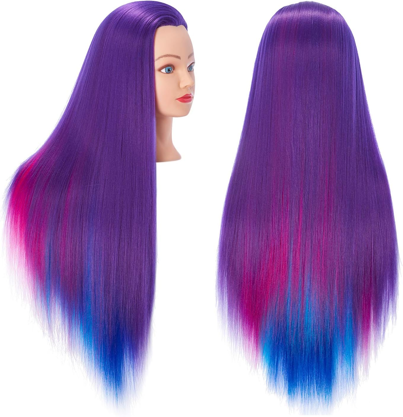 Hairingrid 26"-28" Mannequin Head Hair Styling Training Head Manikin Cosmetology Doll Head Synthetic Fiber Hair and Free Clamp Holder (Colourful)