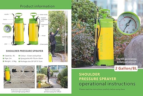 Miniatura 3 de CLICIC 2 Gallon Pressure Sprayer Lawn Yard and Garden Sprayer for Camping Outdoor Traveling Hiking and Pet Bath (8L)