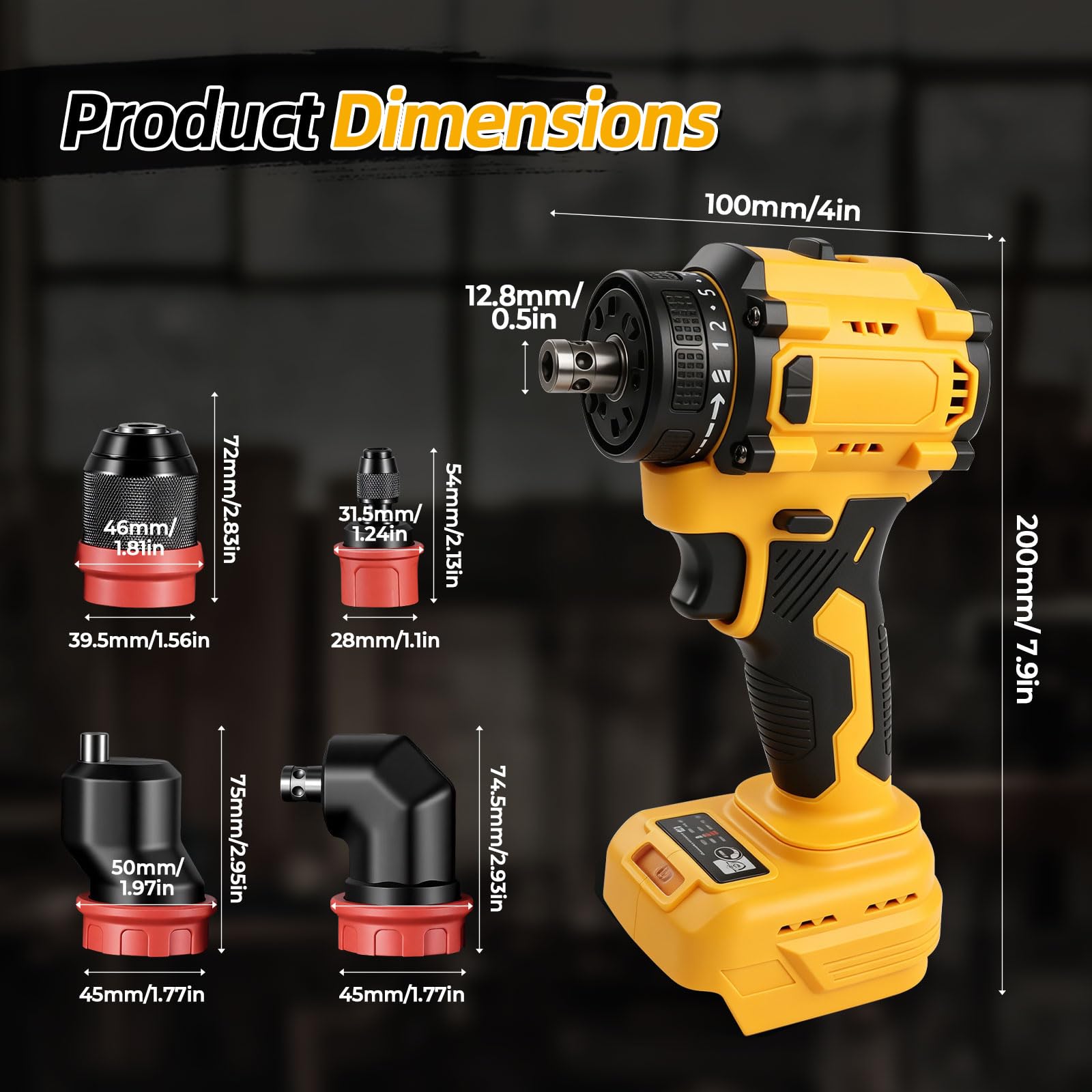 Wiertarko-wkrętarka akumulatorowa 4 w 1, kompatybilna z akumulatorem 20 V DEWALT, wkrętarka elektryczna 21 V-50 Nm, z 4 wymiennymi uchwytami szybkomocującymi i 21 ustawieniami momentu obrotowego (bez