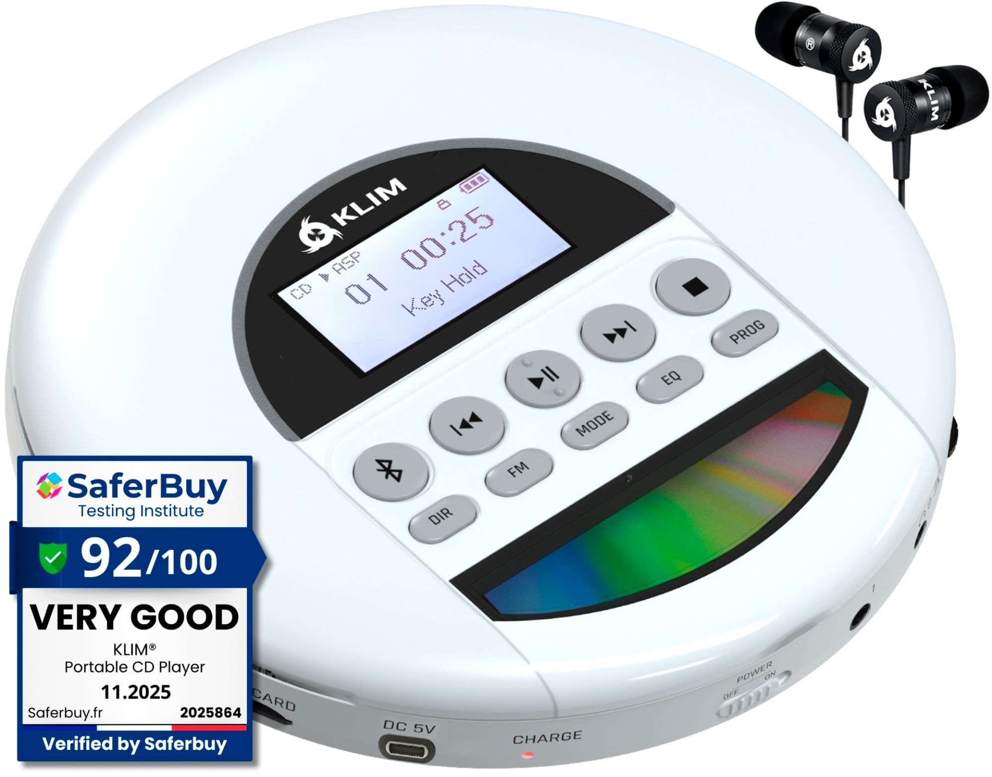 portable cd player with bluetooth radio and long-lasting battery in white