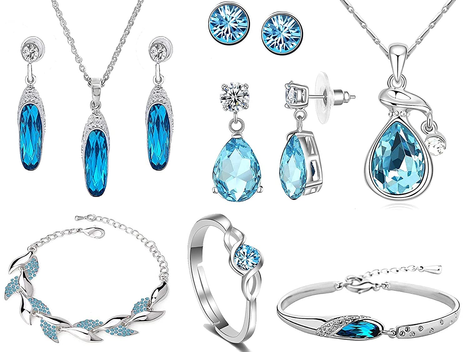 See full amazon price history chart for Om Jewells Rhodium Platted Blue Crystal Combo Of Designer Drop Pendant,Tube Pendant Set, Adjustable Solitaire Finger Ring, Solitaire Tops, Bangle Bracelet And Earrings For Girls CO1000319 Om Jewells Rhodium Platted Blue Crystal Combo Of Designer Drop Pendant,Tube Pendant Set, Adjustable Solitaire Finger Ring, Solitaire Tops, Bangle Bracelet And Earrings For Girls CO1000319 (B085DD3GNN) Amazon Price History, Amazon Price Tracker