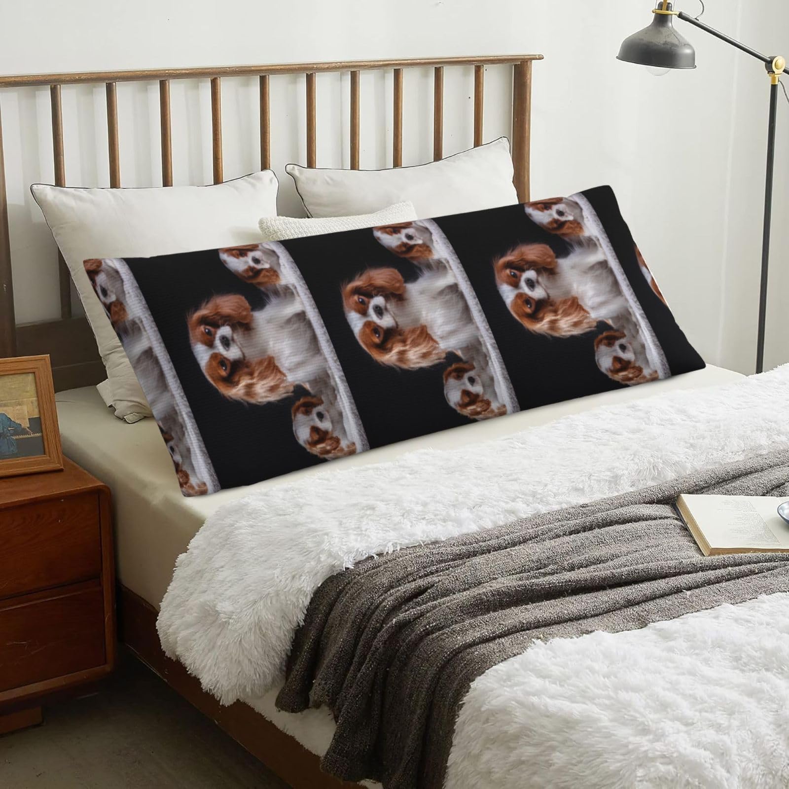 Cavalier King Charles Spaniel Mother With Cubs, Body Pillow Cover with Zipper,Long Body Pillowcase 20 x 60 in
