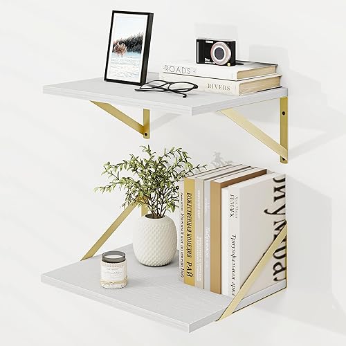 Miniatura 58 de Dreamland Estantes flotantes blancos para pared, juego de 2 estantes montados en la pared de 16 pulgadas de ancho x 8 pulgadas de profundidad,