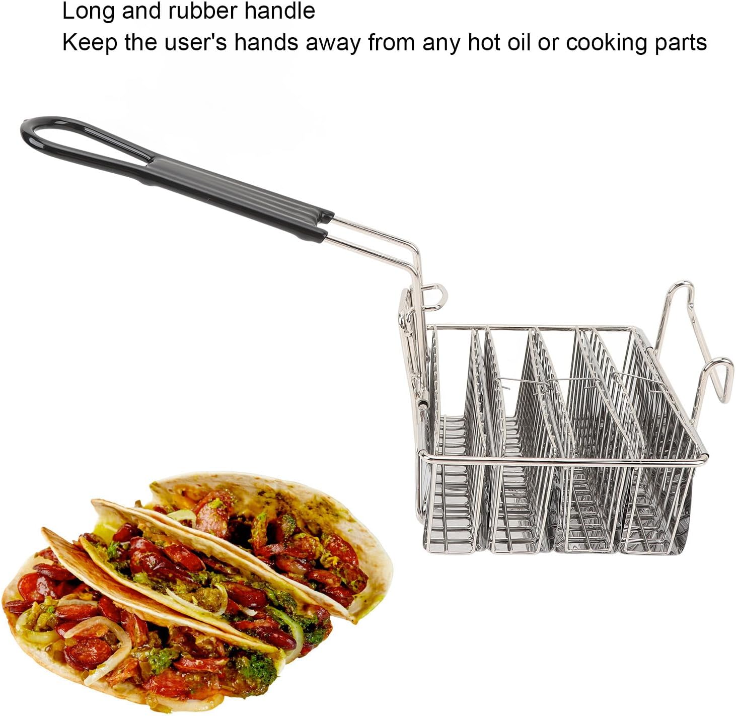 Stainless Steel Taco Basket Detachable Handle Time Saving Taco Fryer Holder for Burritos Tortillas Cooking
