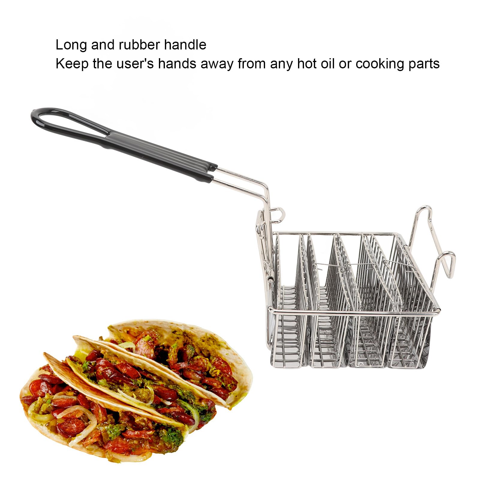 Cestino Taco Manico Staccabile 4 Gusci di Tortilla Cestino Porta Friggitrice Taco in Acciaio Inossidabile per Risparmiare Tempo per Tortillas Burritos