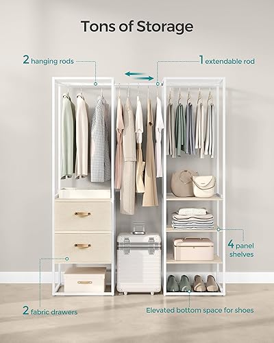 Miniatura 6 de SONGMICS Armario portátil, resistente para ropa, hierro y madera, armario portátil, con 1 barra extensible para colgar, 2 cajones y 4 estantes,