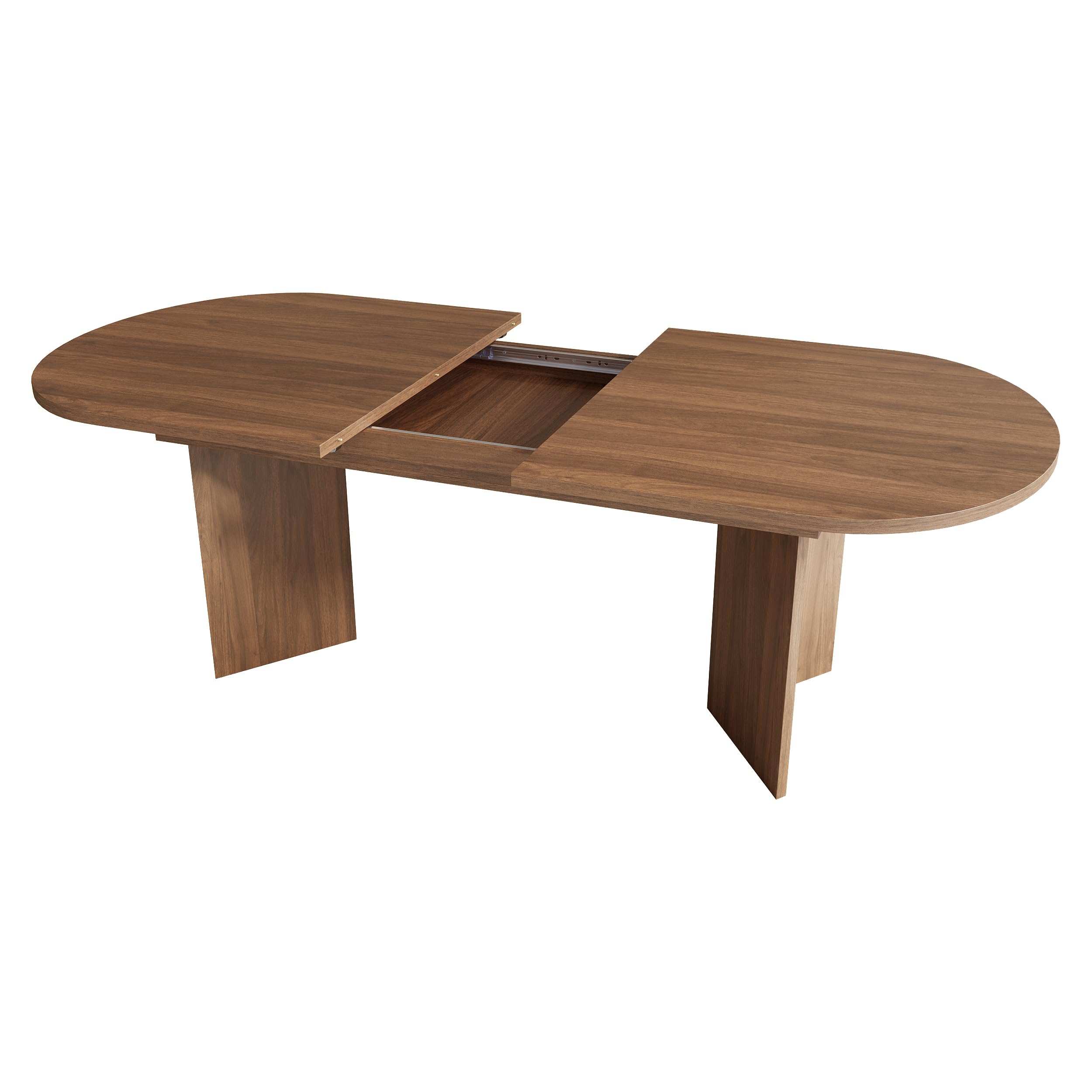 Mesa de Comedor Extensible Ovalada, 160/200 x 90 cm, Mesa de Comedor de Estilo Simple, Mesa de Cocina para 6-8 Personas, Tapa Gruesa, Esquinas Redondeadas, Color Nogal