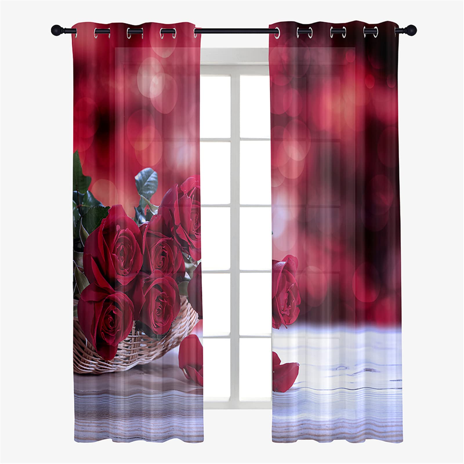 Home Tresor - Coppia Tende a Vetro | Tende per Interni Cucina, Cameretta, Soggiorno | Astrid. B2 Semitrasparente Base Bianca (80 x 150 cm, Cuori Rossi