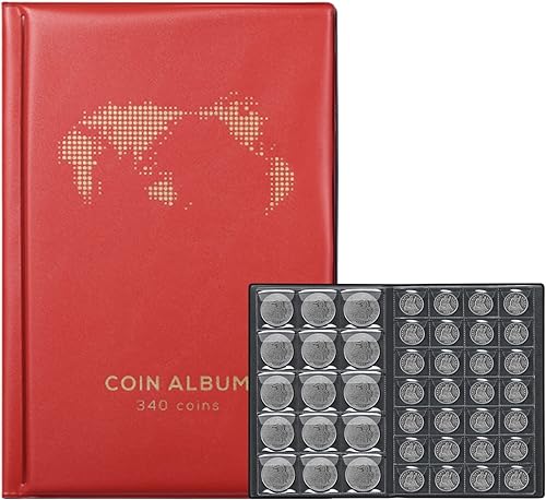 Miniatura 7 de Álbum de monedas para coleccionistas, 340 bolsillos para colección de monedas, estuche de almacenamiento, fundas de colección, suministros