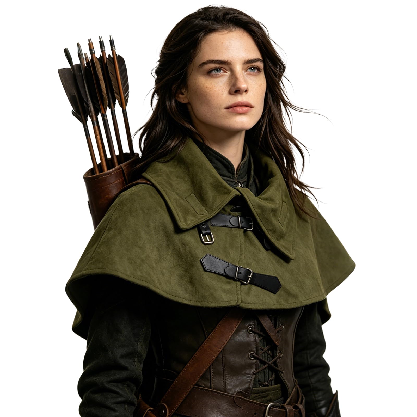 HiiFeuer Medieval Short Cloak Adjustable Shoulder Capelet, Renaissance Short Shawl Vintage Costume Cape for Ren Faire Cosplay (Green A)