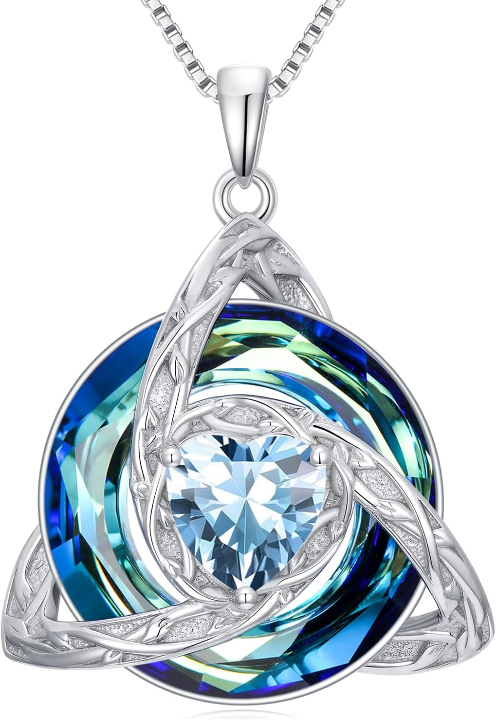 TOUPOP Celtic Birthstone Necklace for Women 925 Sterling Silver Trinity Knot Triquetra Austria Crystal Pendant Jewelry Birthday Irish Scottish Gifts for Her