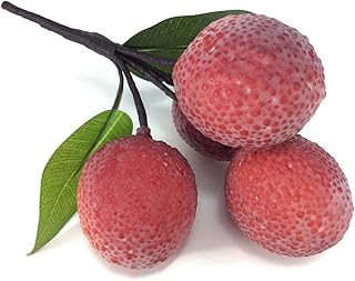 perfect2desire Lychee Artificial Fruit Lifelike Simulation Leaves Faux Fake Fruit Home Kitchen Cabinet Decoration Realistic Clay Assortment