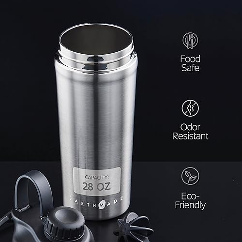 Miniatura 6 de Earthmade Robust - Botella mezcladora de proteínas de acero inoxidable botella mezcladora aislada de 28 onzas para mezcla de proteínas que mantiene