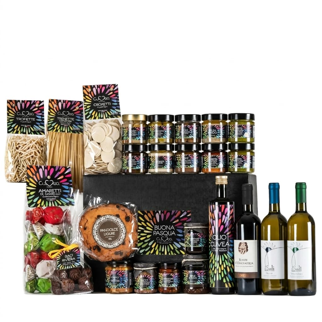Cesto Regalo di Natale Extra Lusso con un'ampia selezione di Prodotti Tipici Liguri - Regalo Gastronomico - Cesto Gourmet per privati ed aziende