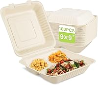 Vista 9 de greensight Contenedor de comida compostable para llevar de 6 x 6, paquete de 100 recipientes desechables de almeja para alimentos, cajas