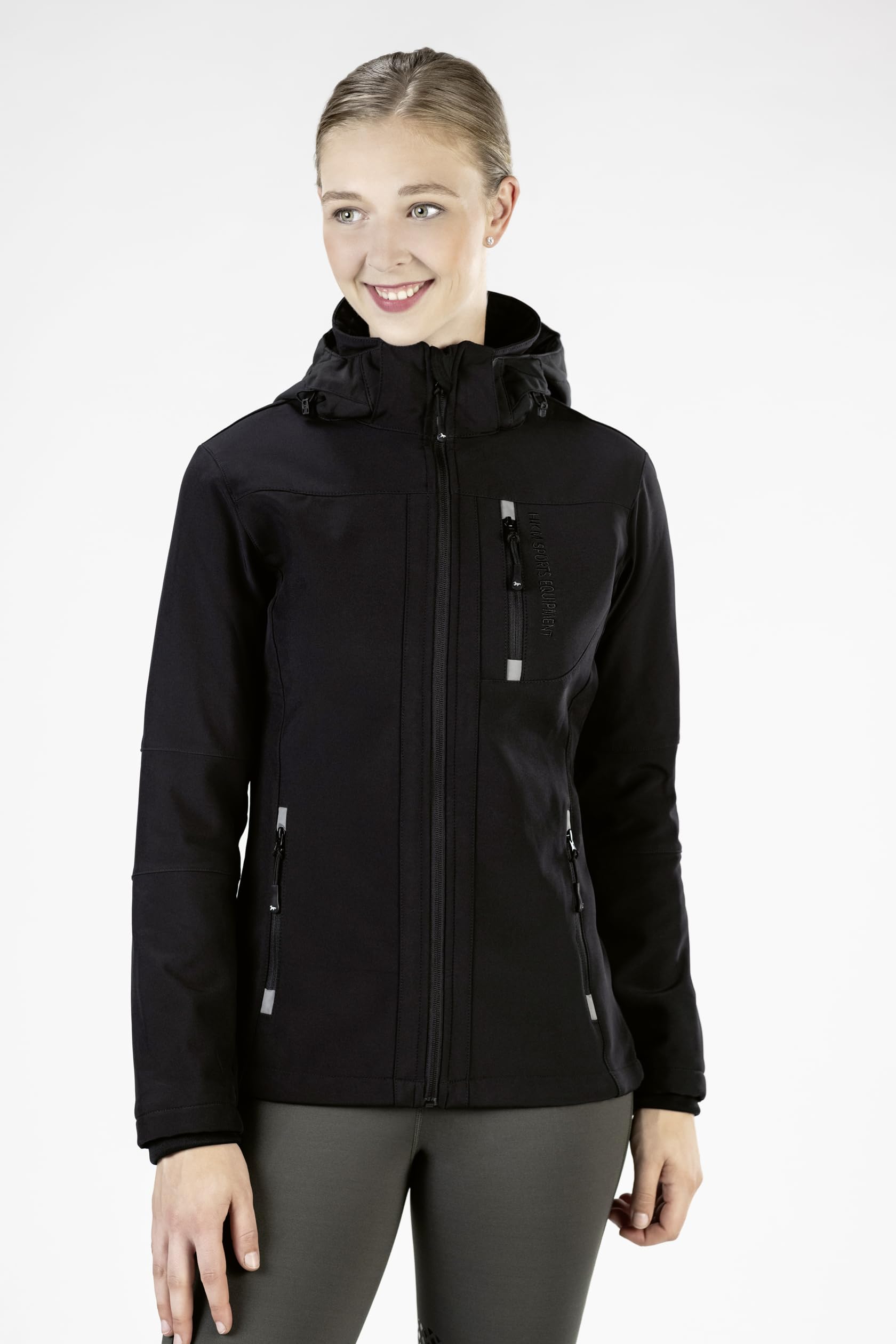 HKM 5273 Softshelljacke Sport, Damen Mädchen Jacke Regenjacke Kapuze, Schwarz (Black), 152