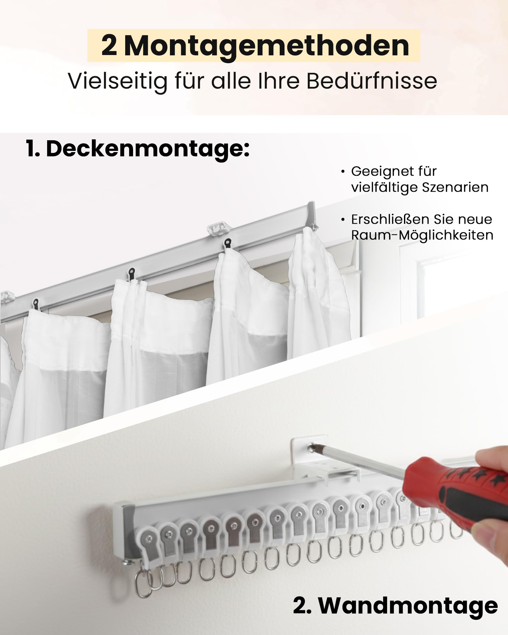 Flexible Vorhangschiene 3m, Biegbare Aluminium Gardinenschienee | Komplettem Zubehör,Wand- und Deckenmontage,Gebogene Schienen für Erker/Zimmer,Aluminium Gardinenschiene Set für Raumteiler