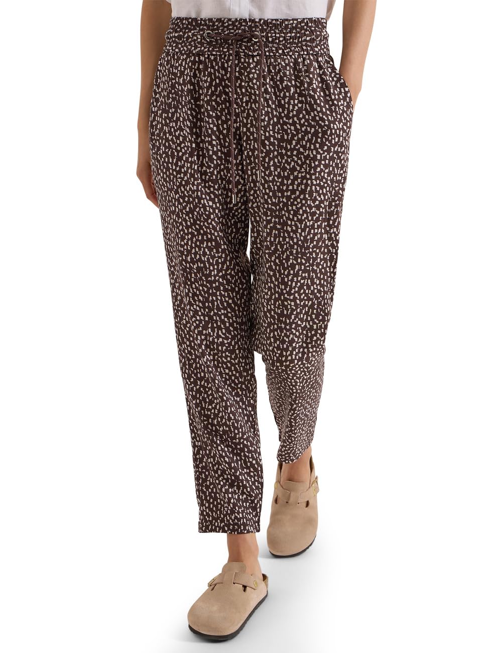 Cecil Women's Mid Waist Slim Leg Trousers in Loose Fit 3818752, Brown Cacao, XL / 28L