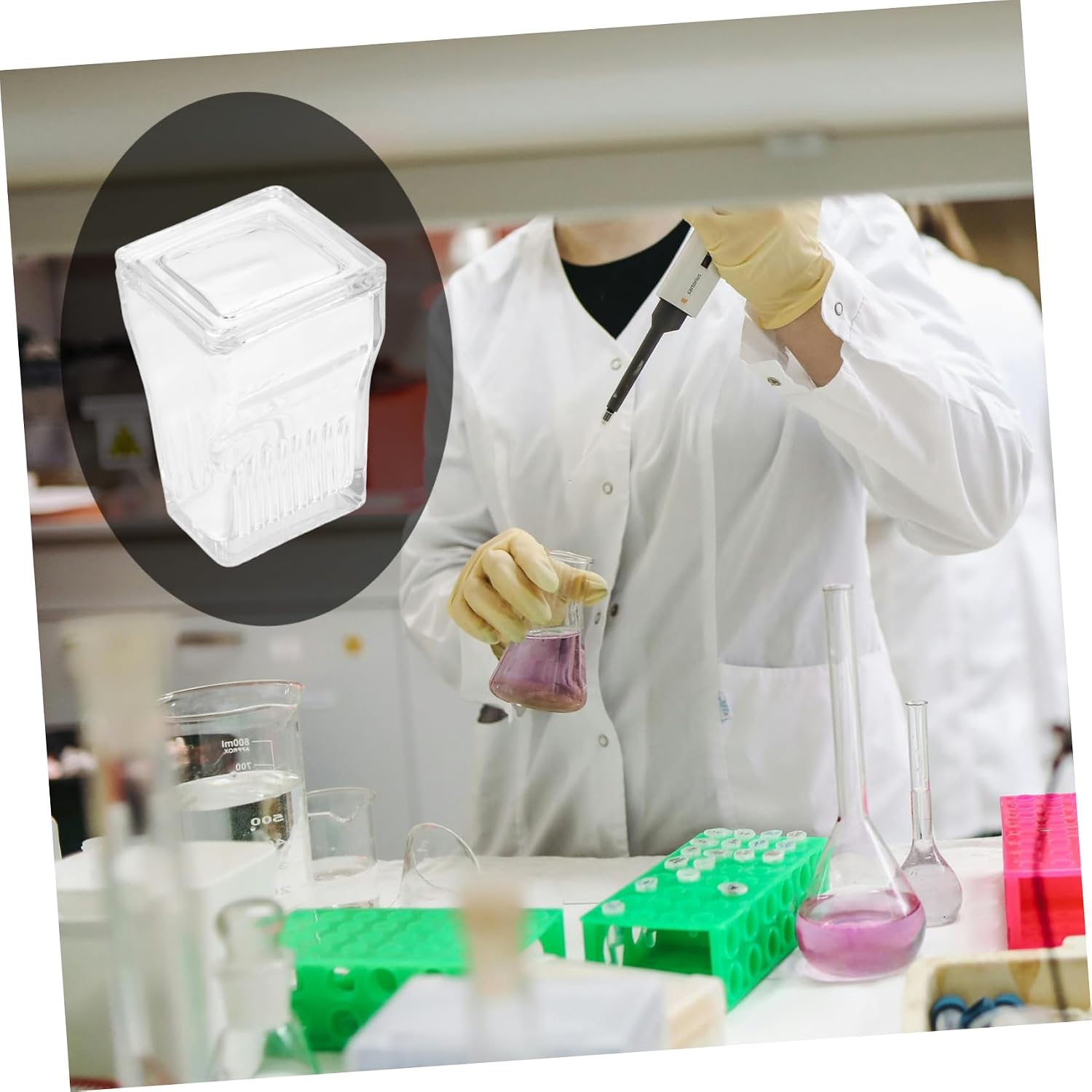 STOBAZA 9pieces Slide Staining Jar Rack Lab Glass Staining Vat Microscope Slide Container