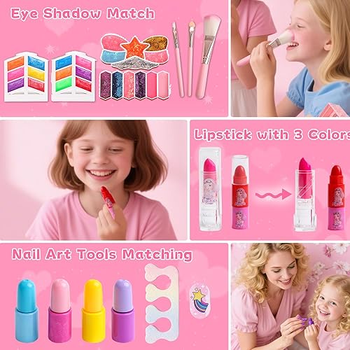 Miniatura 4 de Kit de maquillaje lavable para niños y niñas, colorido no tóxico, juego de maquillaje cosmético real para niñas, princesa, cumpleaños perfecto para