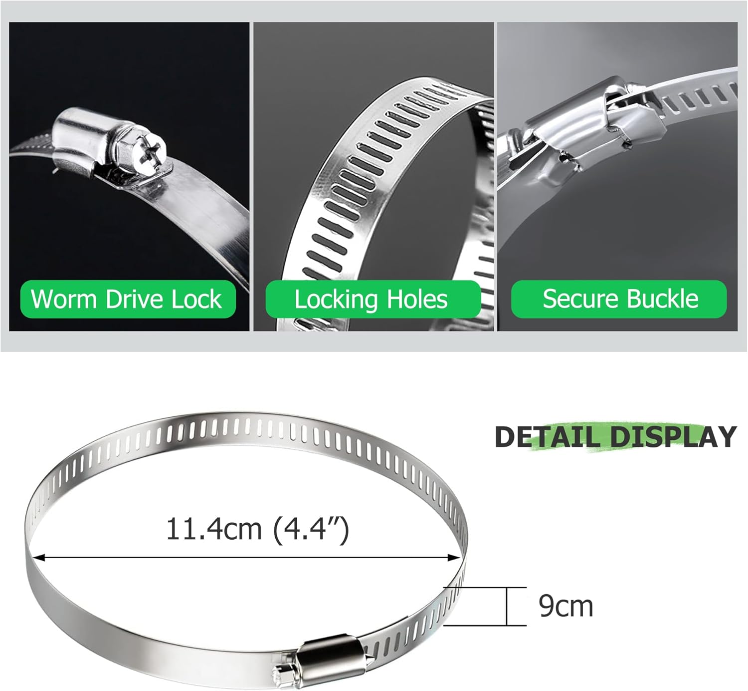 10 Pack 4 inch Stainless Steel Hose Clamps Worm Gear Drive Hose Clamps Adjustable from 3 1/2'' to 4 1/2'' (91mm-114mm) for Fuel Line Hose Pipe Clamp,Dryer Vent Hose
