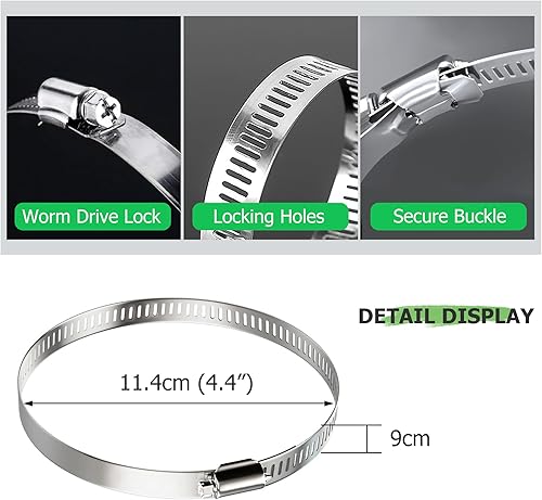 Miniatura 4 de Abrazaderas de manguera de acero inoxidable – Paquete de 10 abrazaderas de manguera de accionamiento de tornillo sin fin de 3 1/2 pulgadas a 4 1/2