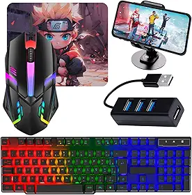 Kit Mobilador Gamer Para Celular com Teclado LED RGB + Mouse 1600 DPI + Suporte Tripé + Conectores Micro USB V8 - Forte Sul