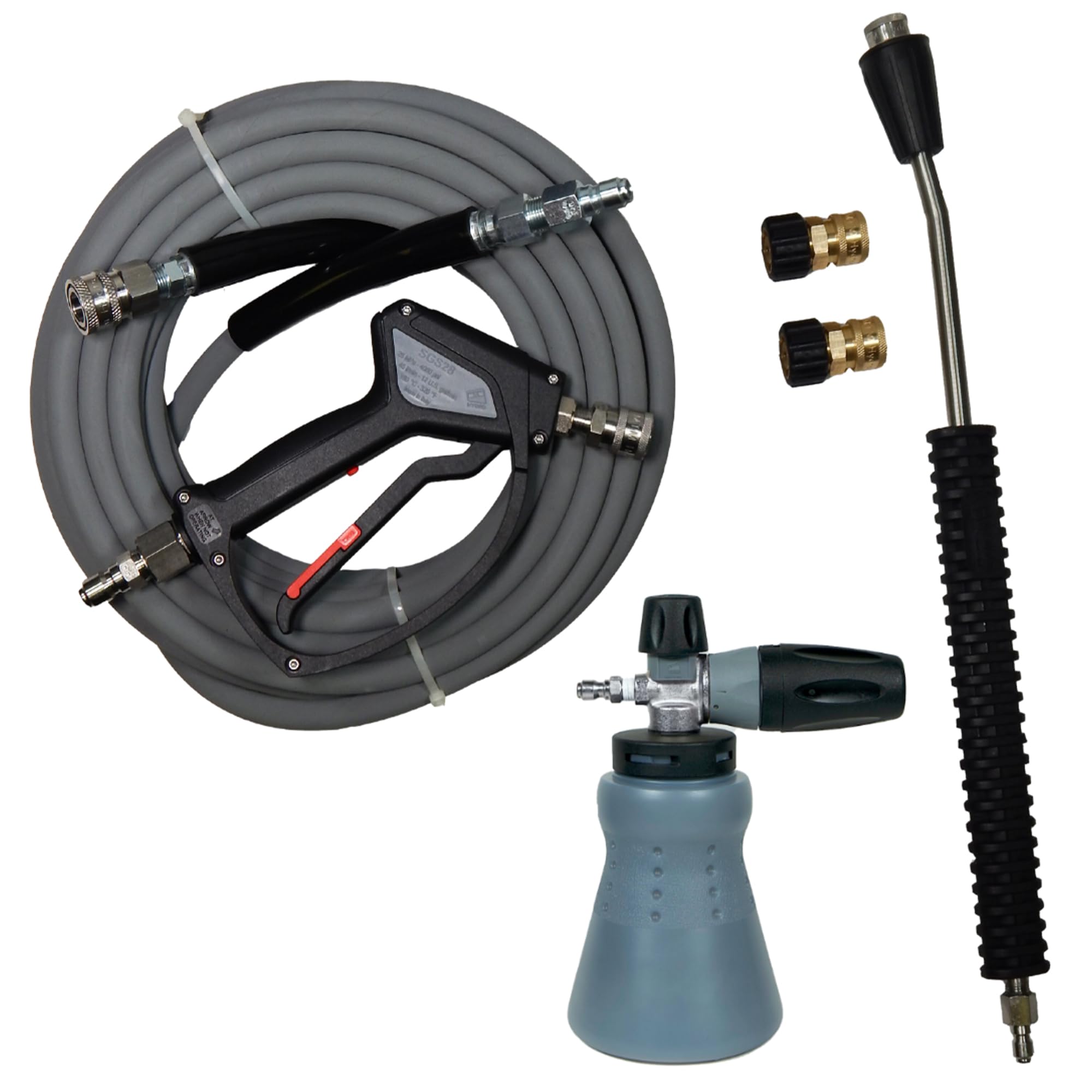 MTM Hydro PF22 Wide Mouth Foam Cannon Kit for Pressure Washer, SGS28 Spray Gun with Stainless Steel Swivel, Kobrajet 50' Grey Hose, Lance and Fittings