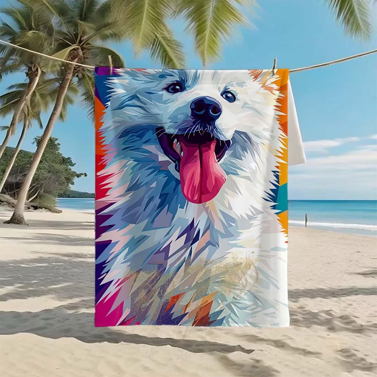 Serviette de Plage XXL 90x180cm/35x70cm Lot de 2 Serviette de Plage Microfibre, Séchage Rapide & Anti-Sable, Compactes, Serviette Microfibre pour Fitness Sports Yoga, Cadeau Homme Femme (Chien) H-29