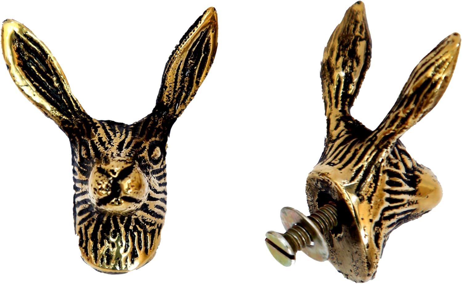 Golden/Antique Brass Rabbit Cupboard Door Handles, Animal Drawer Pulls | Gold Metal Cabinet Door Knobs (Antique)