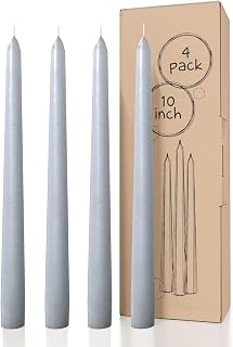 CANDWAX 10 inch Taper Candles - Set of 4 Dripless Unscented Candlesticks - Perfect for Dinner and Household Use - Light Gray