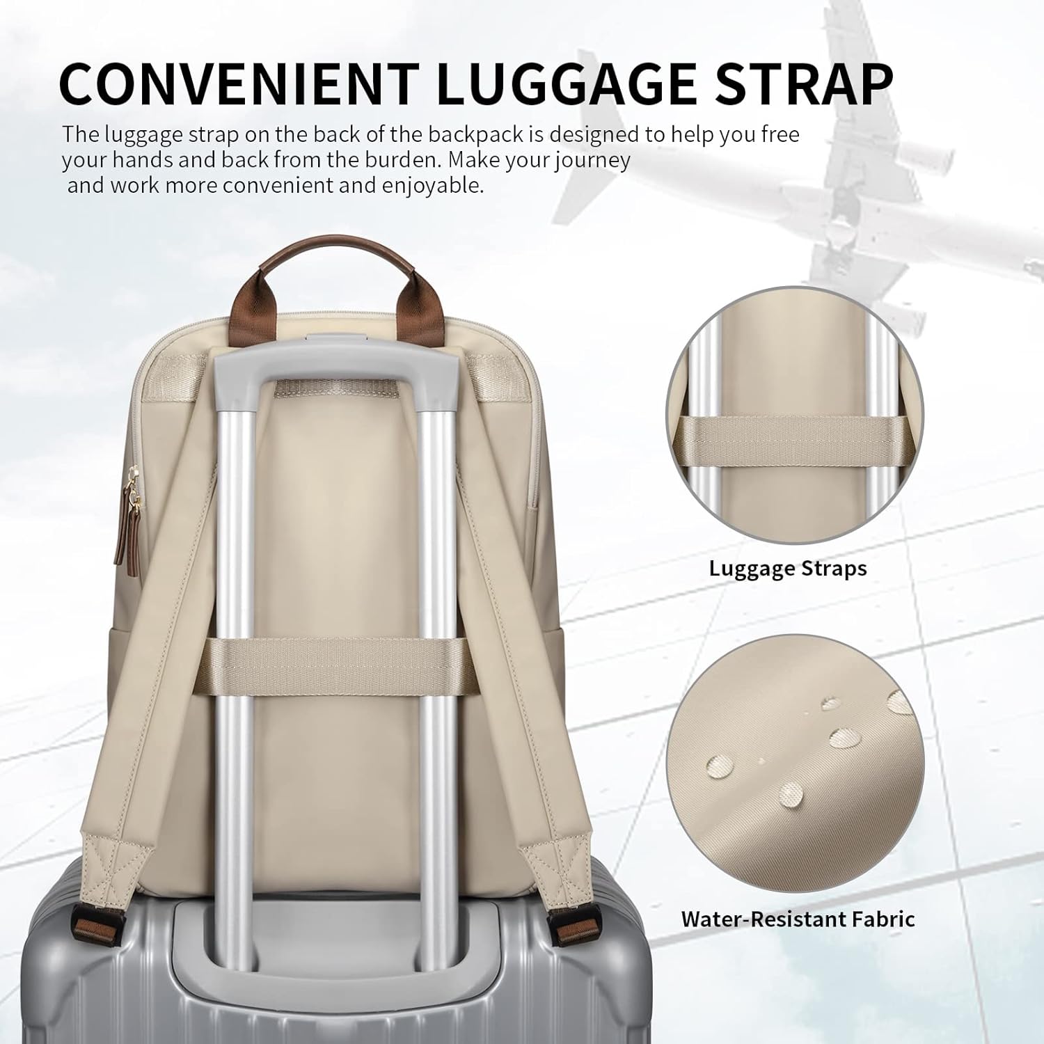 GOLF SUPAGS Laptop Backpack for Women Fits 16 Inch Notebook Casual Daypack Purse Work Travel College Bag (Apricot) - Image 4