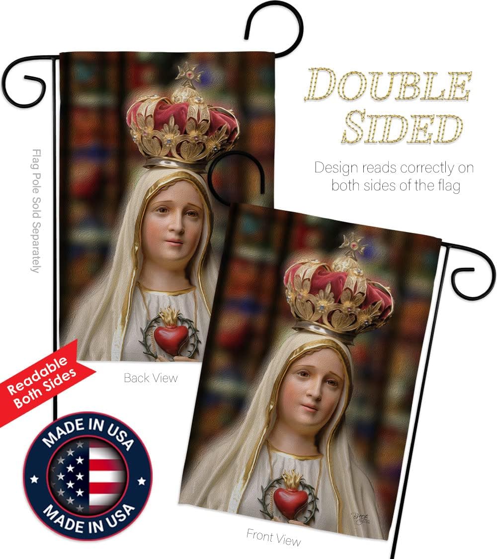 Our Lady of Fatima Garden Flag - Set with Stand Religious Faith Hope Grace Peace Dove Christian Religion Easter - House Decoration Banner Small Yard Gift Double-Sided Made In USA 13 X 18.5