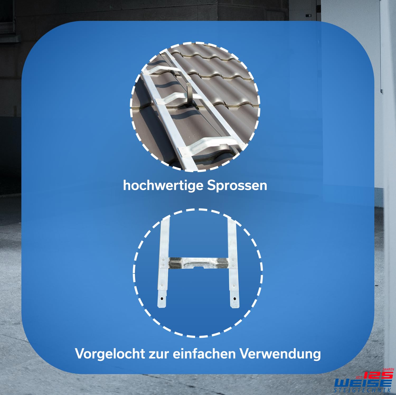 Weise Dachauflegeleiter 7,06 m mehrteilig, 26 gewölbte Bremer Sprossen, robuste 30 cm breite Dachleiter Alu-Konstruktion, passend für alle Hohlziegel, eingenietete Verbindungslaschen, nach BGR 203
