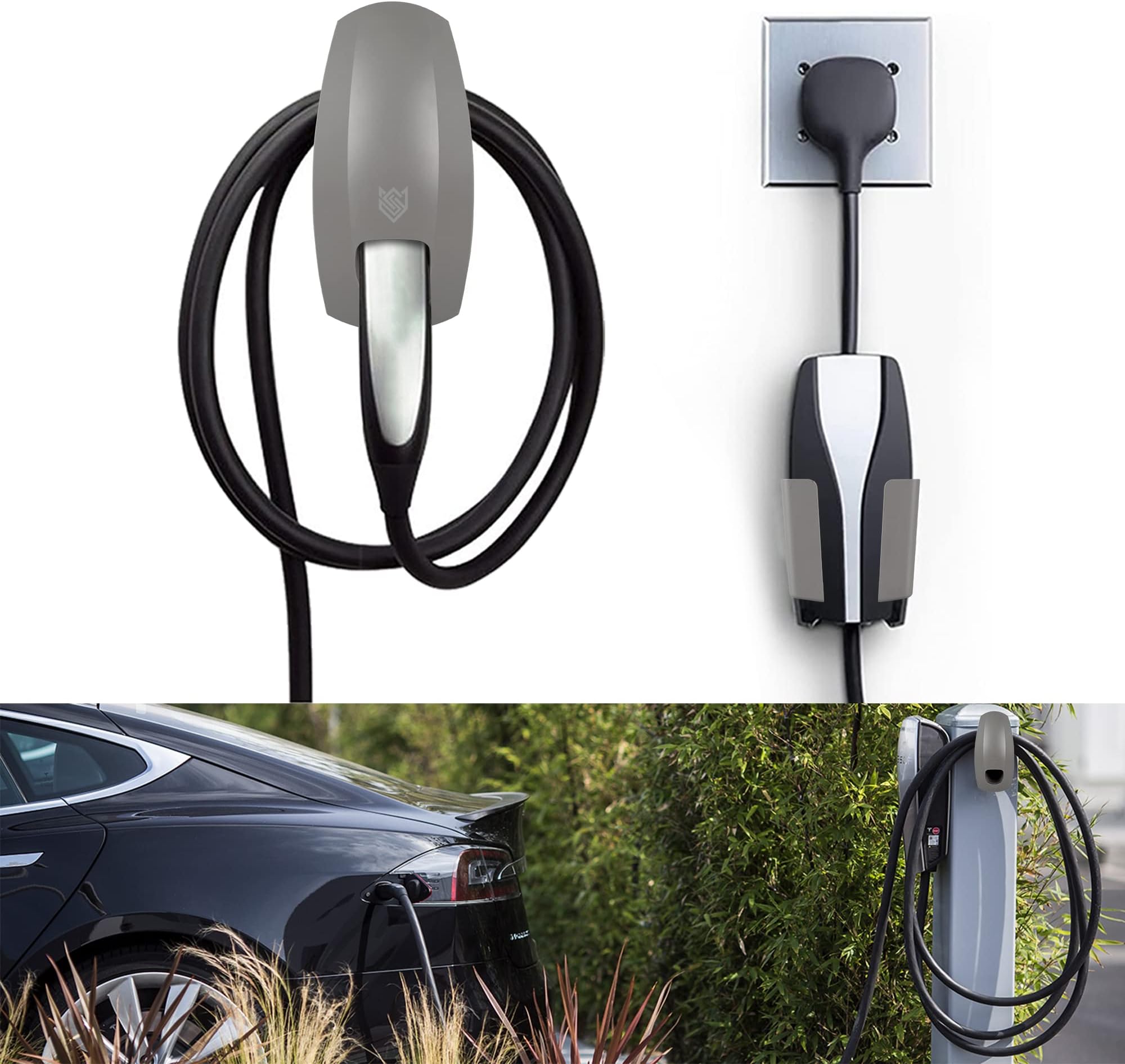 SEVEN SPARTACharging Cable Holder with Chassis Bracket Compatible with Tesla Model 3 Model Y Model X Model S Charger Cable Organizer Car Accessories Wall Connector, Patent Approved (Gray)