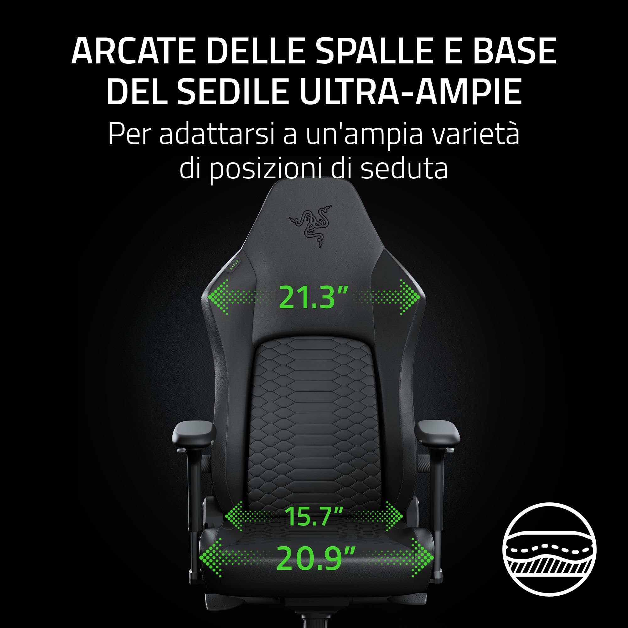 Razer Iskur V2 NewGen - Sedia ergonomica da gaming con comfort traspirante Pelle EPU di 2a gen con tecnologia CoolTouch - supporto lombare HyperFlex - delle spalle e base del sedile ampie | Nero