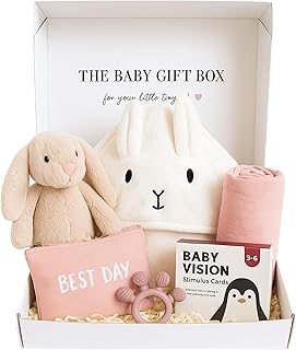 New Baby Gift Basket Set with Adorable Newborn Essentials for Baby Girl and Boy | Quality Baby Shower Gift Baskets with Soft Swaddle Blanket | Cutest Newborn Gift Set, Gift-Ready Packaging (Pink)