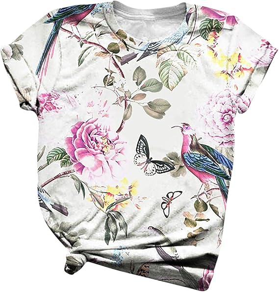 Amazon Co Jp 半袖 レディース 花柄 鳥柄 Tシャツ おもしろい 可愛い トップス カラフル 吸水速乾 半袖シャツ キャラクター カジュアル おしゃれ ブラウス 派手 プリント カッコいい 個性的 イベント プルオーバー プレゼント ファッション