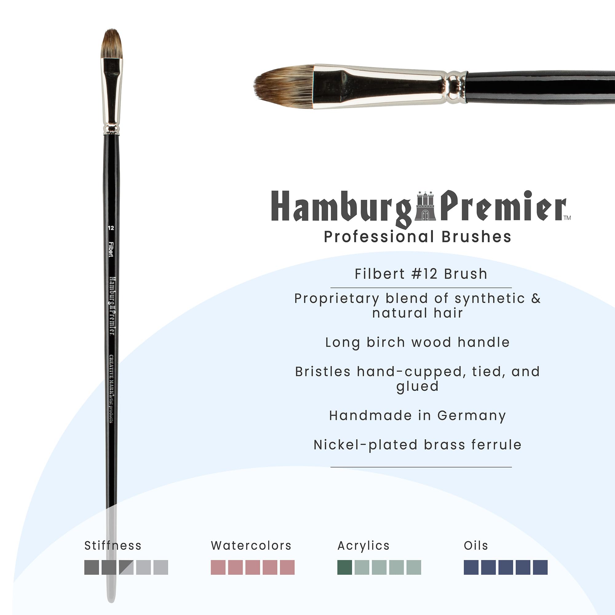 creative Mark Amburgo Premier Professional Artist laccato manico lungo misto sintetico pennello a mano in Germania Asst 12 Filbert