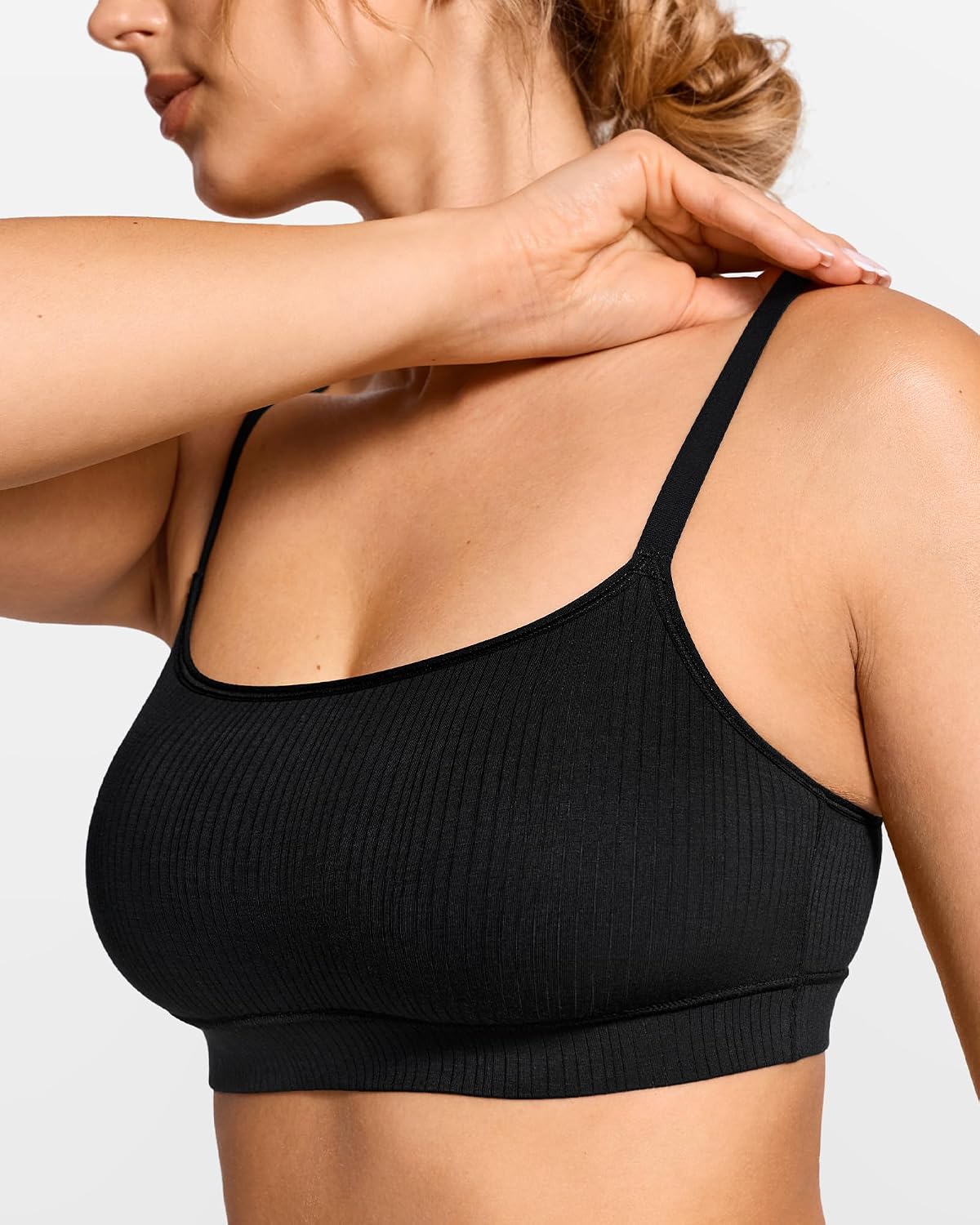 Natrelax Modal Ribbed Cami Bralette | Semi Sheer Fabric, Wireless Unlined, Pullover, Double Layers, Adjustable Straps, Comfort Soft, Bras for Women