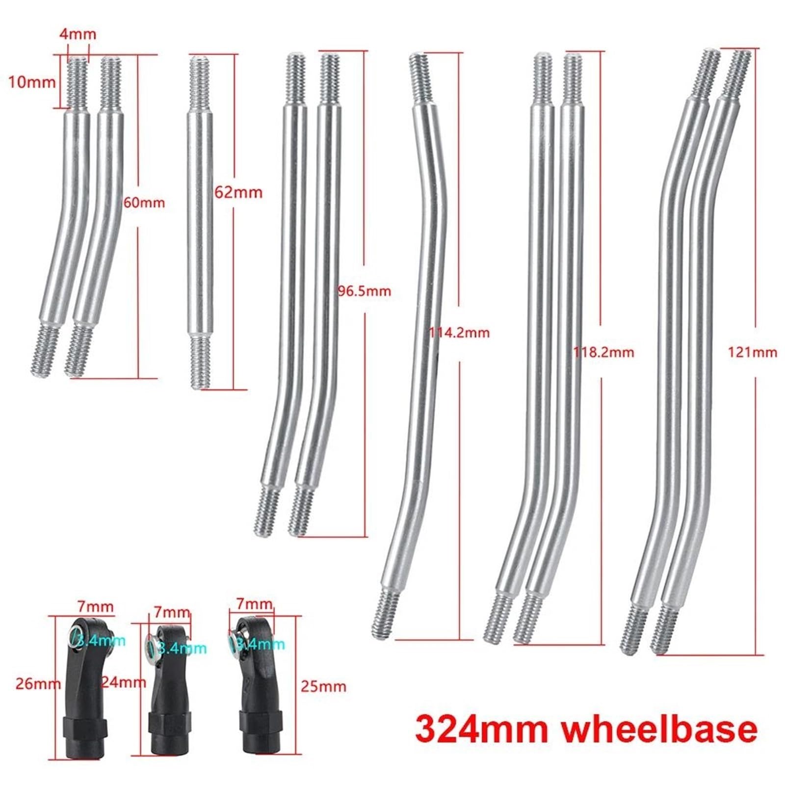Varilla de Tracción para TRX-4 1/10 Coche Trepador Control Remoto 324mm O 313mm Enlaces De Metal + Enlace Inferior Juego Chasis con Extremo Varilla(324mm)