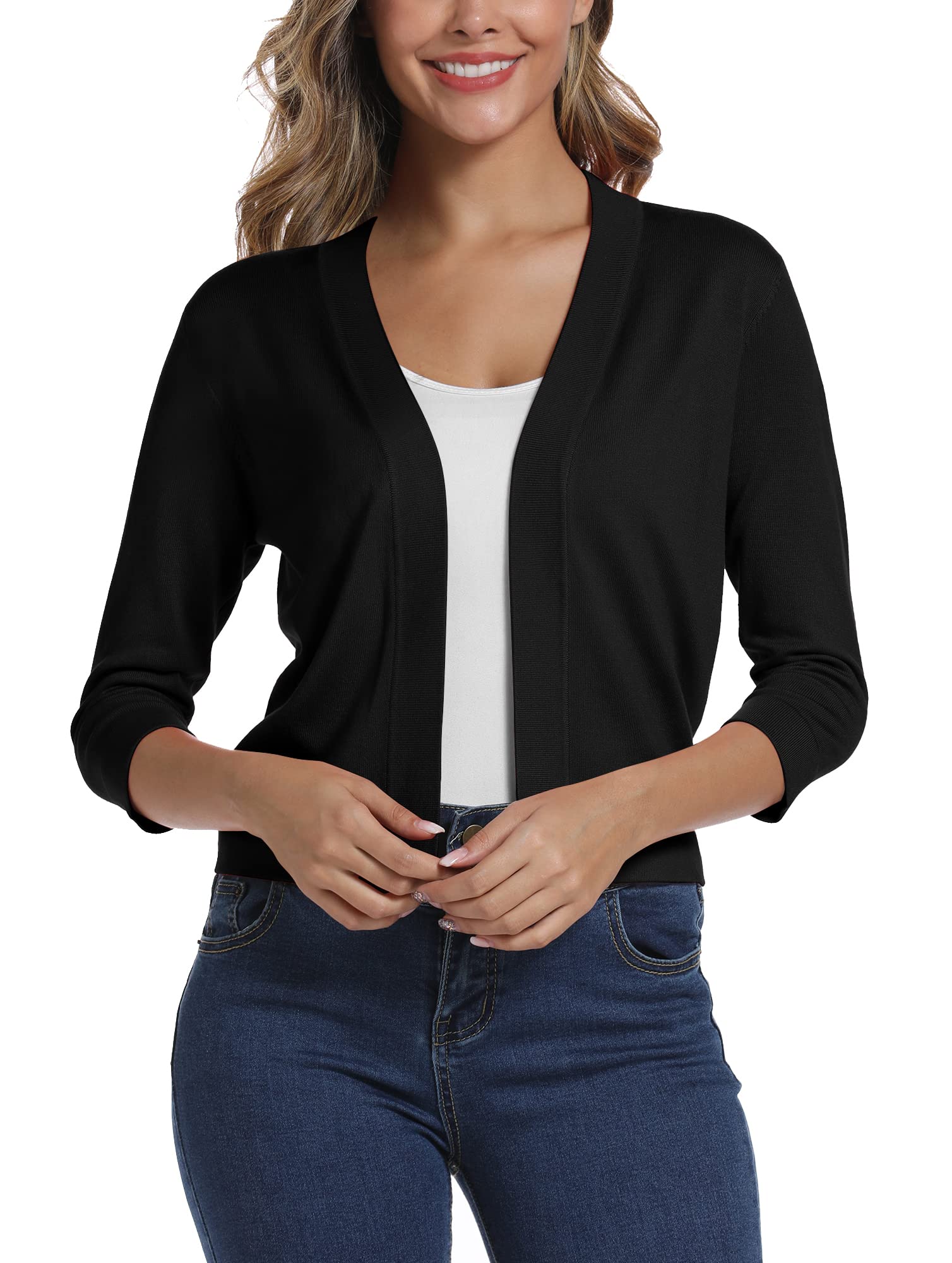 EXCHIC Femmes élégant Manches 3/4 Ouvert Devant Boléros Cardigan Gilet