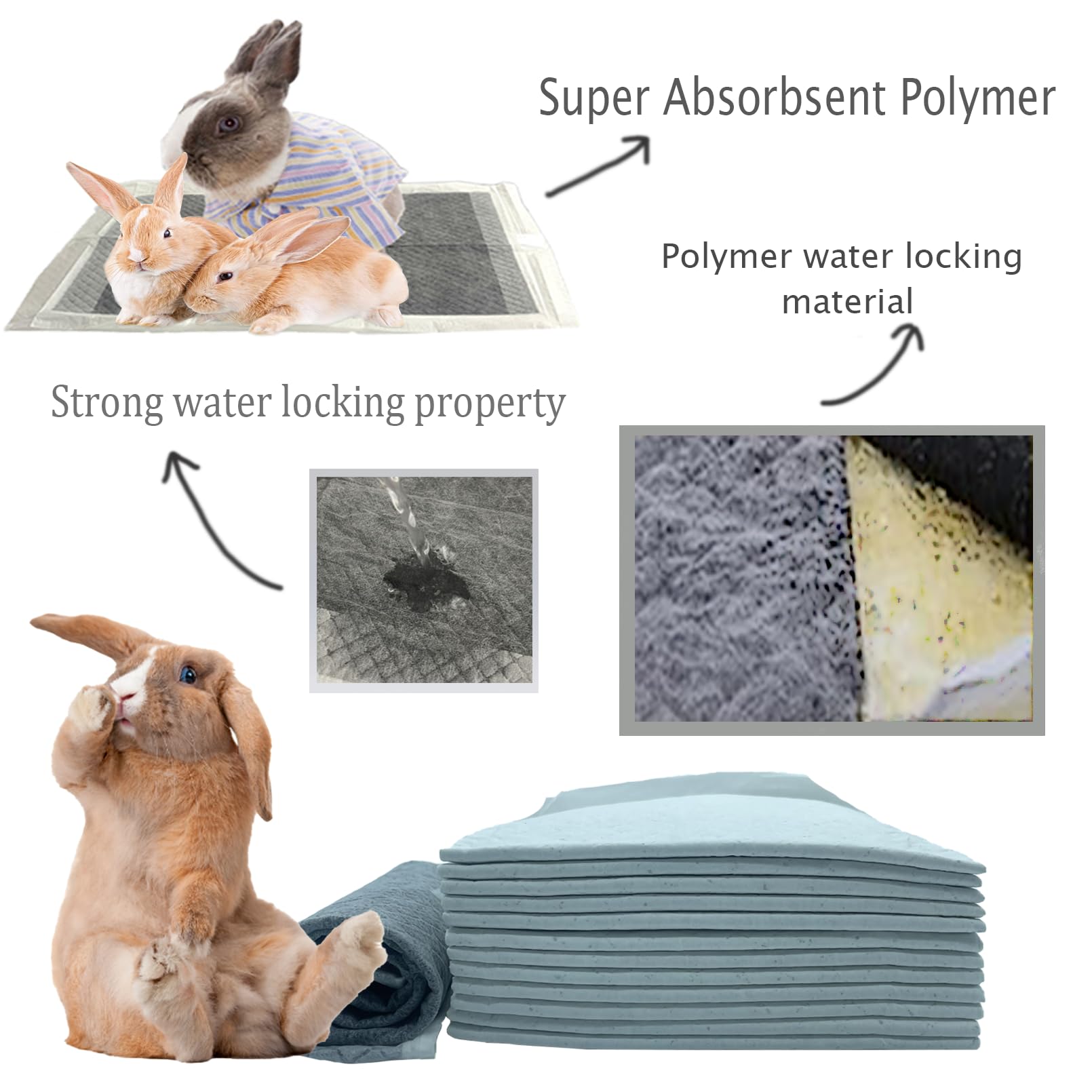 MUYG 100 PCS Disposable Rabbit Pee Pads - Super Absorbent Cage Liners With Odor Control For Small Pets